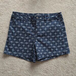 Navy Blue Print Cotton/Lycra Shorts